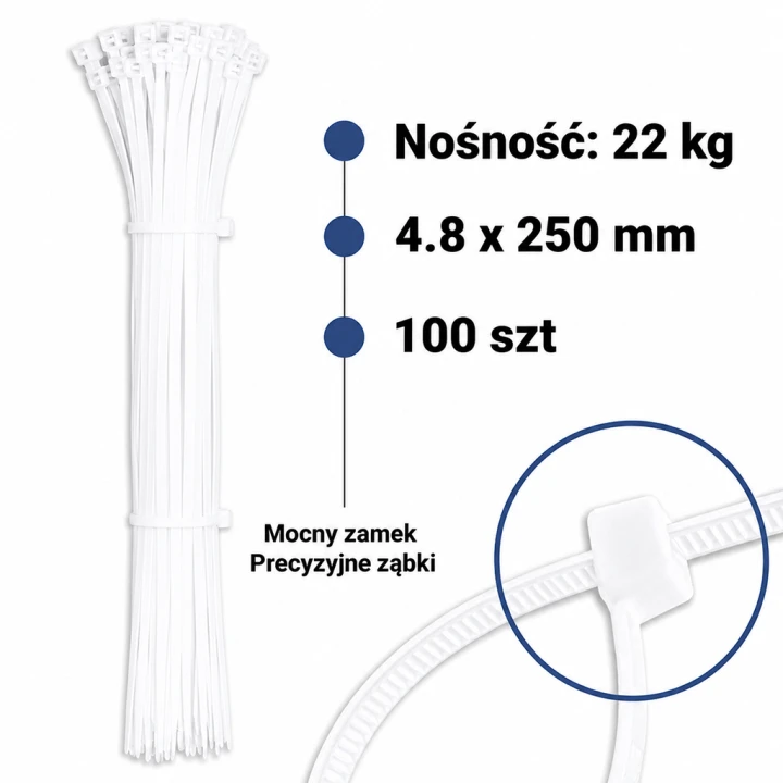 Opaska zaciskowa Biała 4.8x250mm 100 szt.png